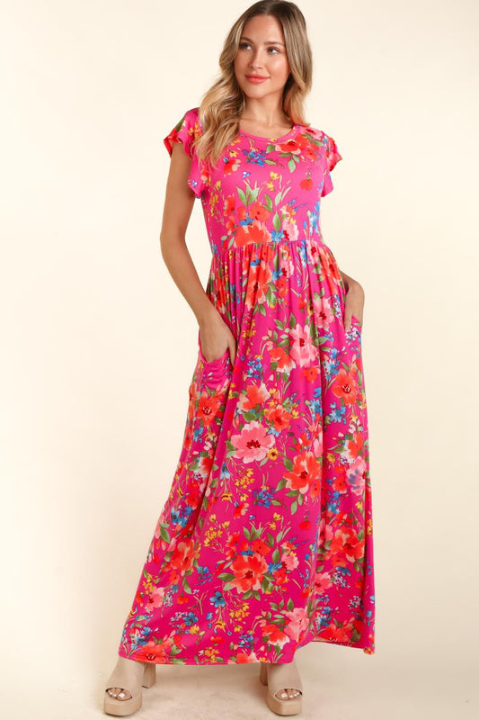 Floral Ruffled Cap Sleeve Dress